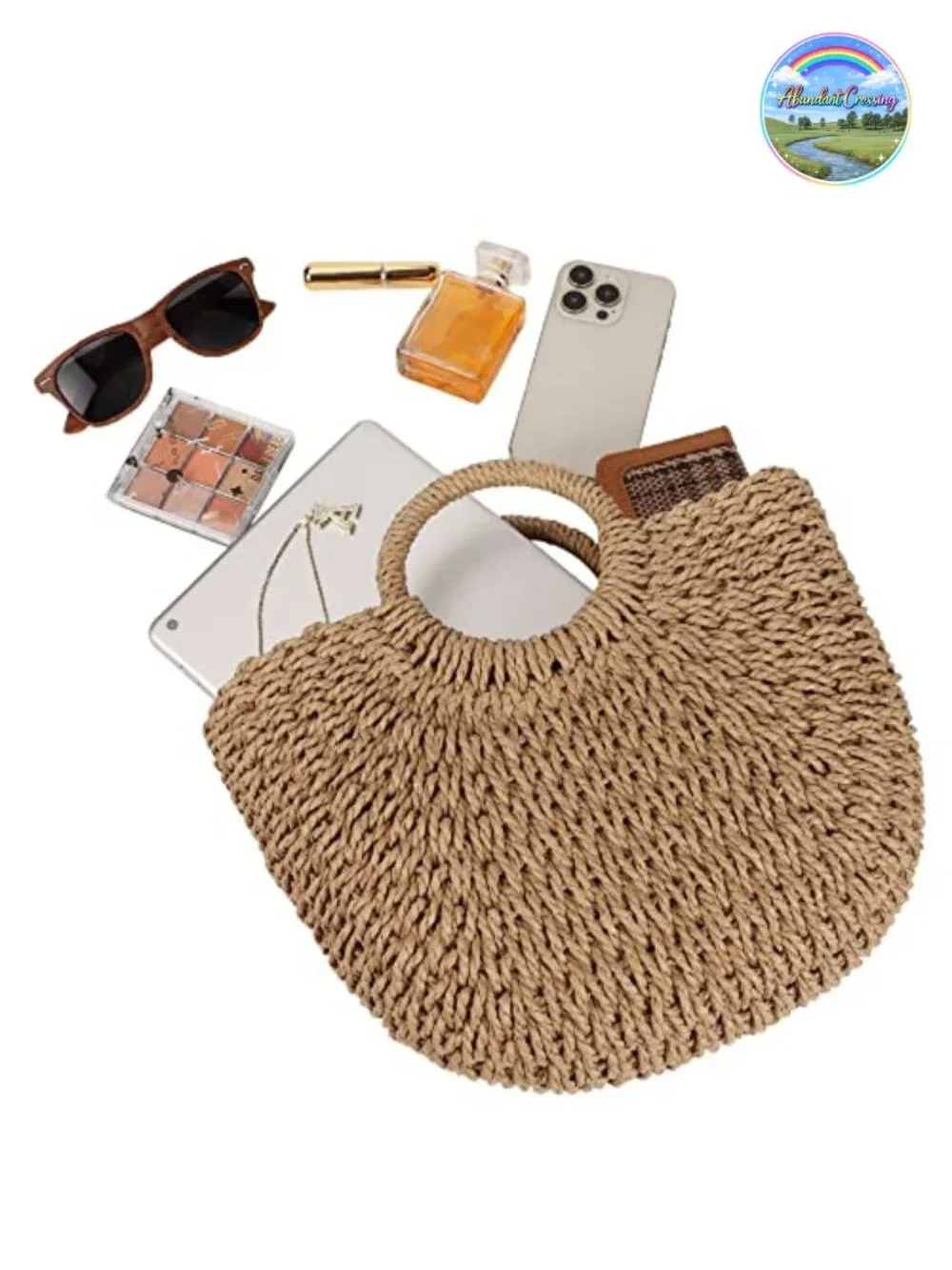 Handwoven Straw Tote Bag Summer Beach Purse
